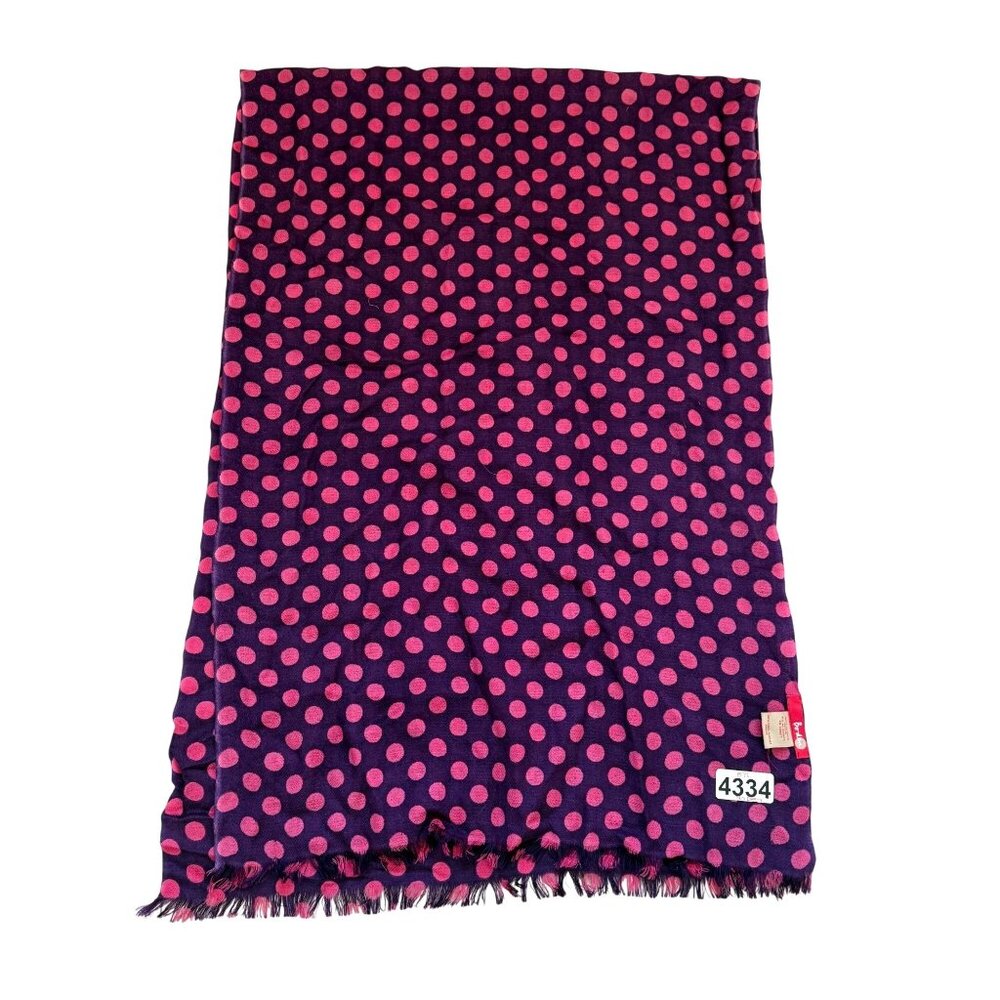 Boden Women's Wrap Scarf Wool Purple Pink Polka Dots Fringe Shawl Fall Winter - Picture 1 of 7